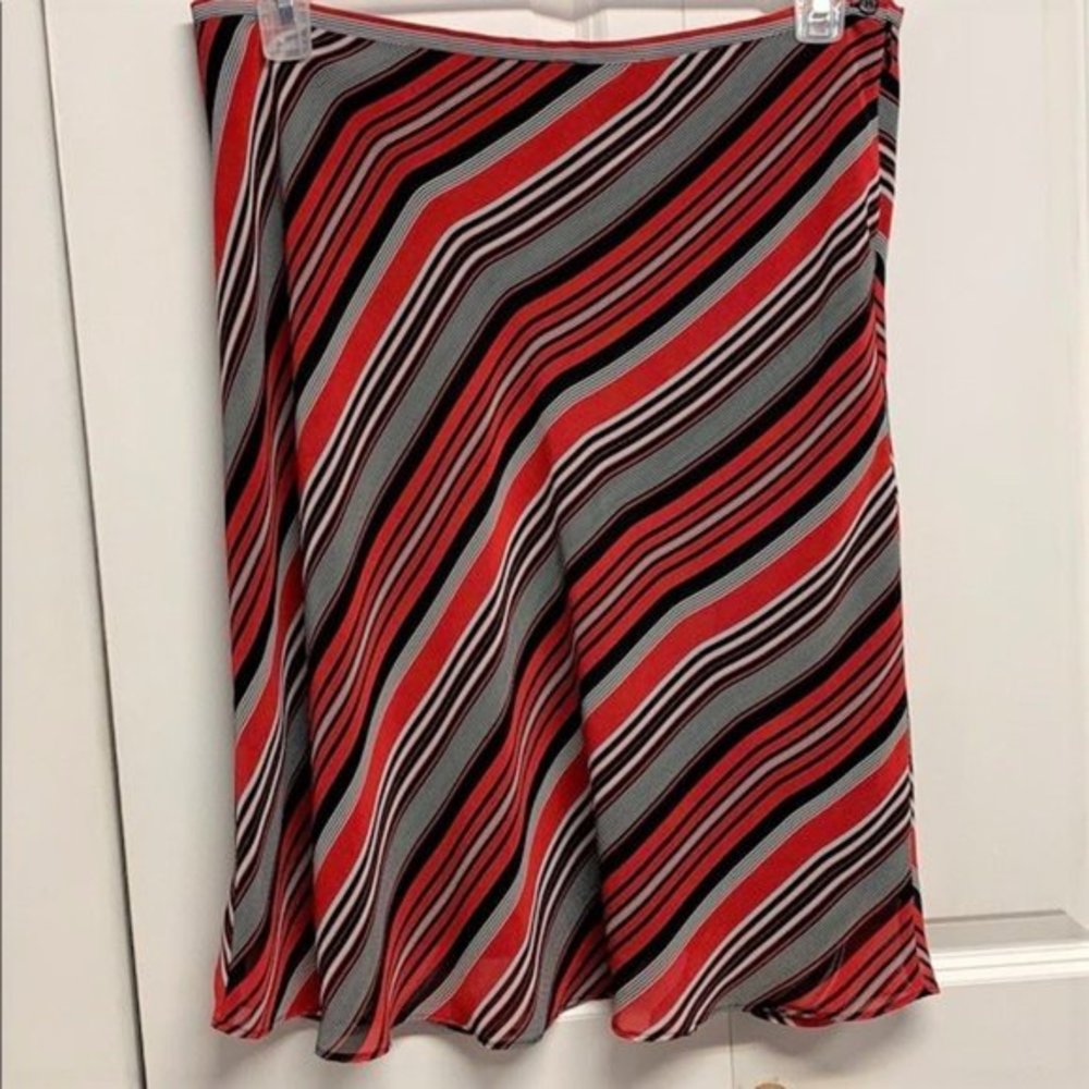 Annex Red Gray Black Stripe Lined Sheer Flare Skirt Size XL